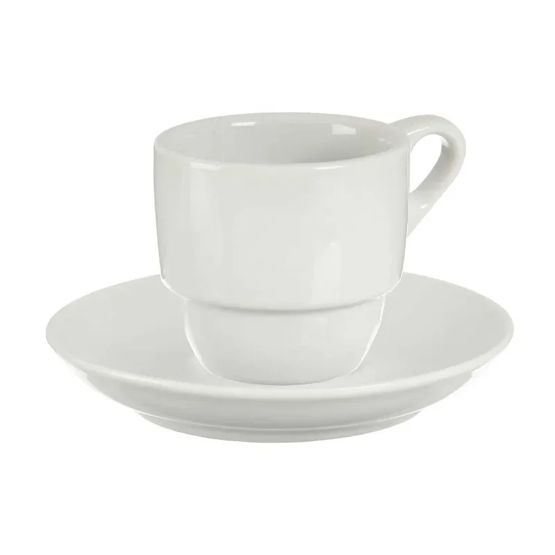 Ceașcă de cafea Vessia, cu farfurioară, porțelan, 200 ml, alb, 6 buc.