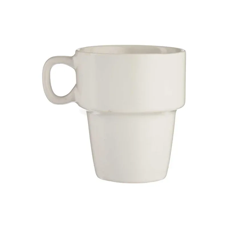 Cana de cafea Vessia, cu suport, porțelan, 360 ml, alb, 6 bucăți