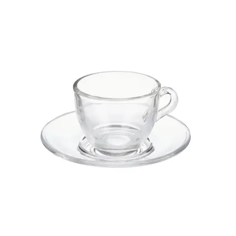 Pahar pentru cafea Vivalto, cu farfurioară, sticlă, 85 ml, 6 bucăți