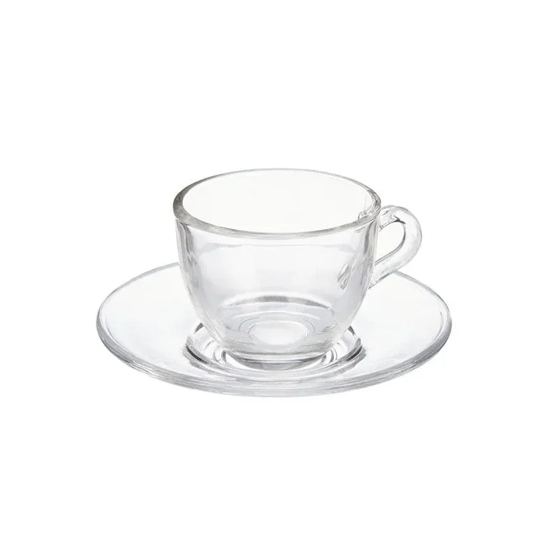 Pahar pentru cafea Vivalto, cu farfurioară, sticlă, 85 ml, 6 bucăți