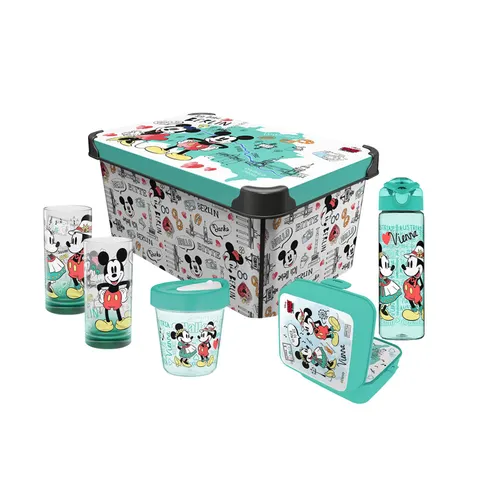 Set de călătorie Disney, cutie de depozitare 10 L, cutie 1 L, cană de călătorie 350 ml, sticlă de călătorie 630 ml, 2 pahare de sticlă 300 ml, verde