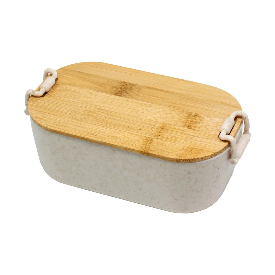 Cutie de prânz din fibră de grâu, cu capac din bambus, 1 L, bej