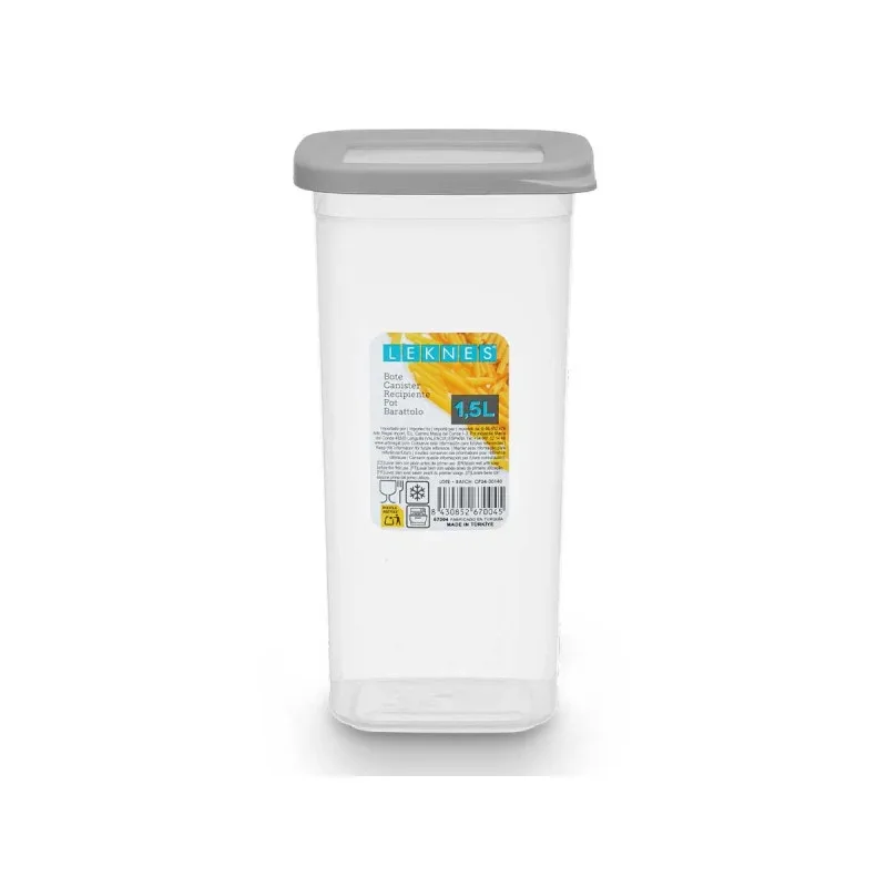 Borcan Leknes, pătrat, cu capac, 1.5 L, gri