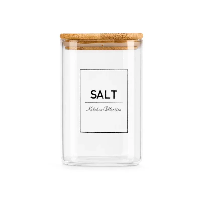 Borcan Vivalto, sticlă borosilicată, cu capac din bambus, etichetă „sare”, 1.2 L