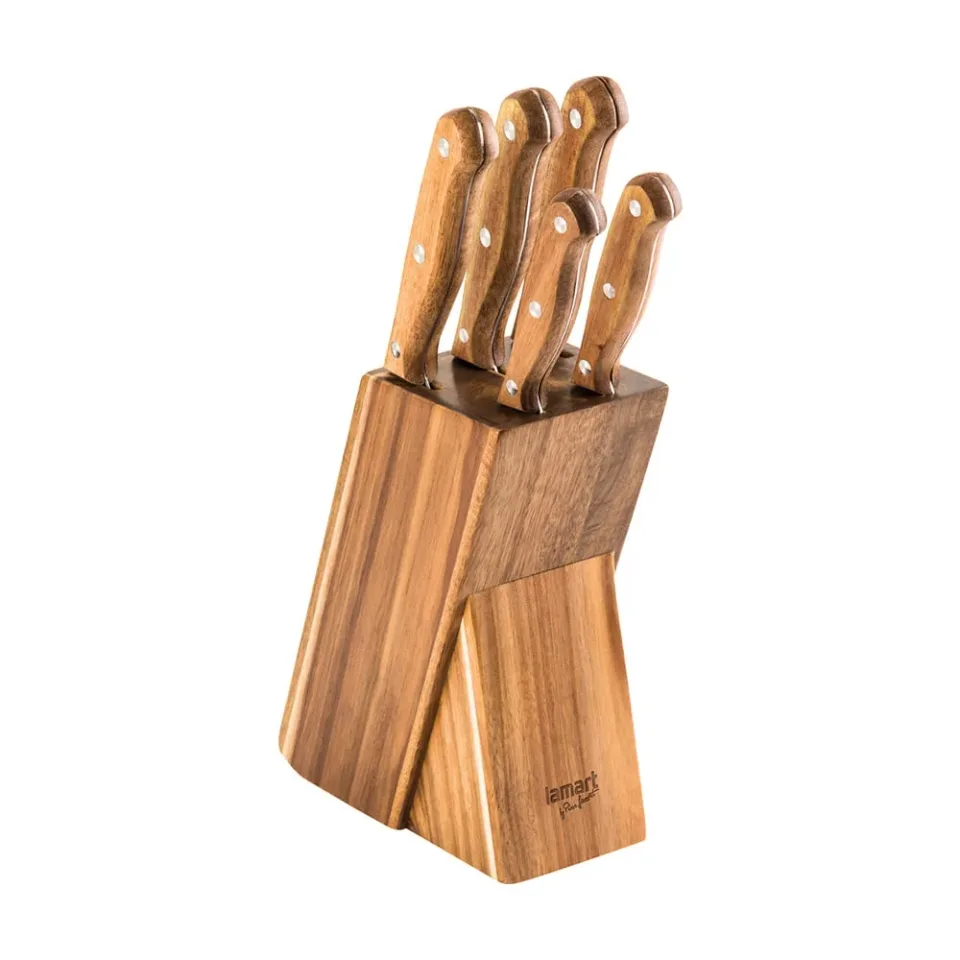 Set de 5 cuțite Lamart, cu suport din lemn