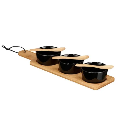 Set boluri cu linguri și tavă Kinvara, bambus, negru