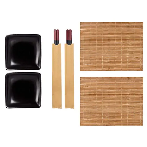 Set sushi Kinvara, bambus, negru, 6 piese