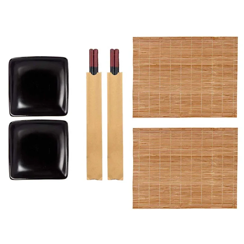 Set sushi Kinvara, bambus, negru, 6 piese
