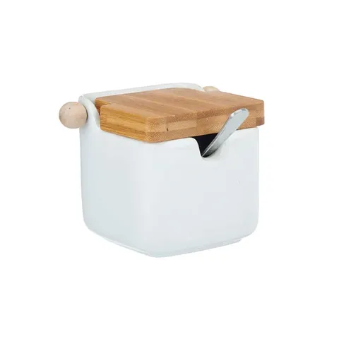 Zaharniță Vessia, ceramică, cu capac din bambus, albă
