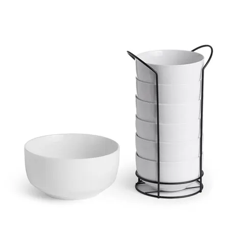 Bol Vessia, rotund, porțelan, cu suport, 800 ml, 6 bucăți