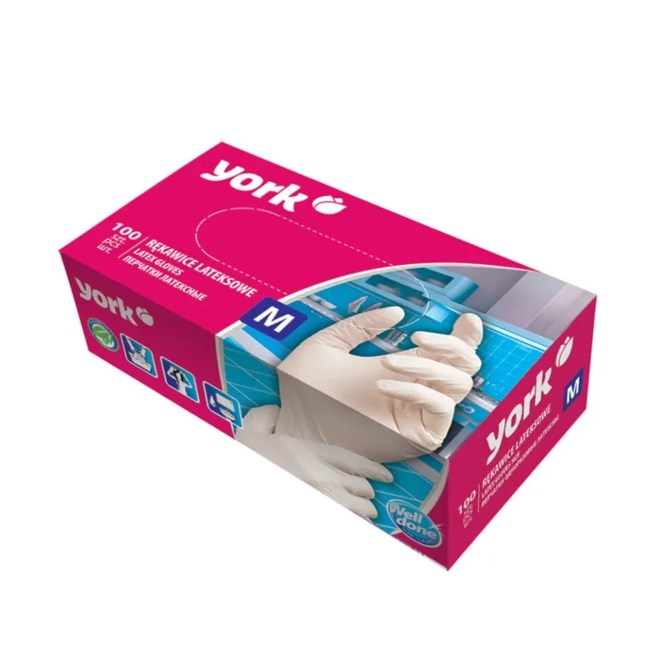 Mănuși York, din latex, pudrate, M, 100 bucăți