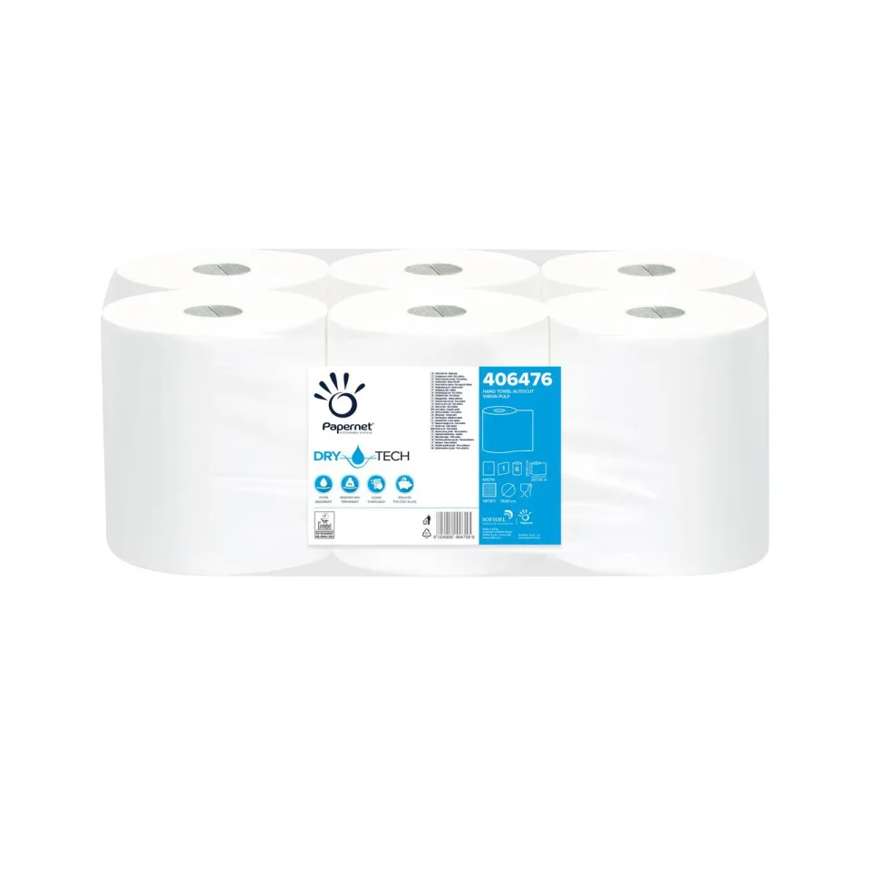 Prosoape pentru mâini Papernet Dry Tech, pe rolă, cu un singur strat, 247 m, 6 bucăți