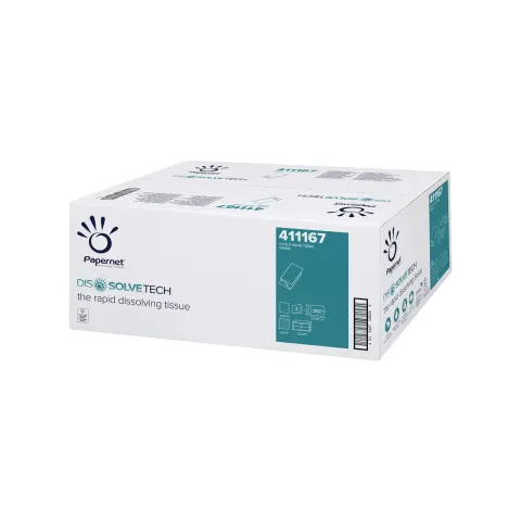 Prosoape de mâini Papernet Dissolve, V-pliu, dublu strat, 21 x 24 cm, 250 scurte, 15 pachete