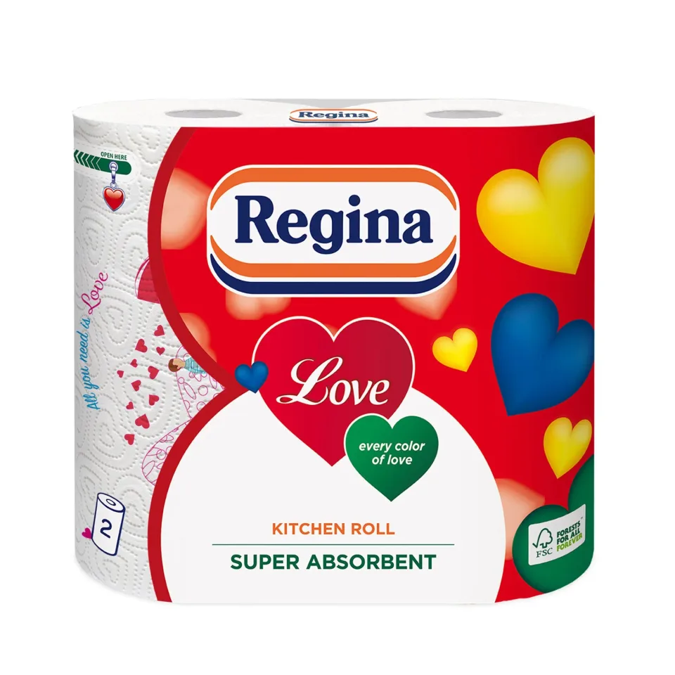 Prosop de bucătărie Regina Love Decorat, celuloză, trei straturi, 175 g, 2 buc.