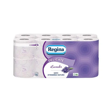 Hârtie igienică Regina Lavender, celuloză, trei straturi, 135 foi, 16 bucăți