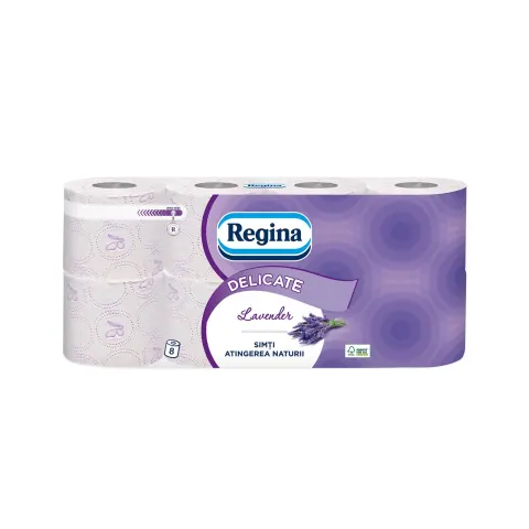 Hârtie igienică Lavender Regina, celuloză, triplu strat, 135 foi, 8 bucăți