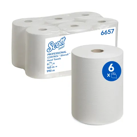 Prosoape de hârtie pentru mâini Kimberly-Clark Scott Slimroll, rola, lățime 21 cm, lungime 165 m, alb, 6 bucăți