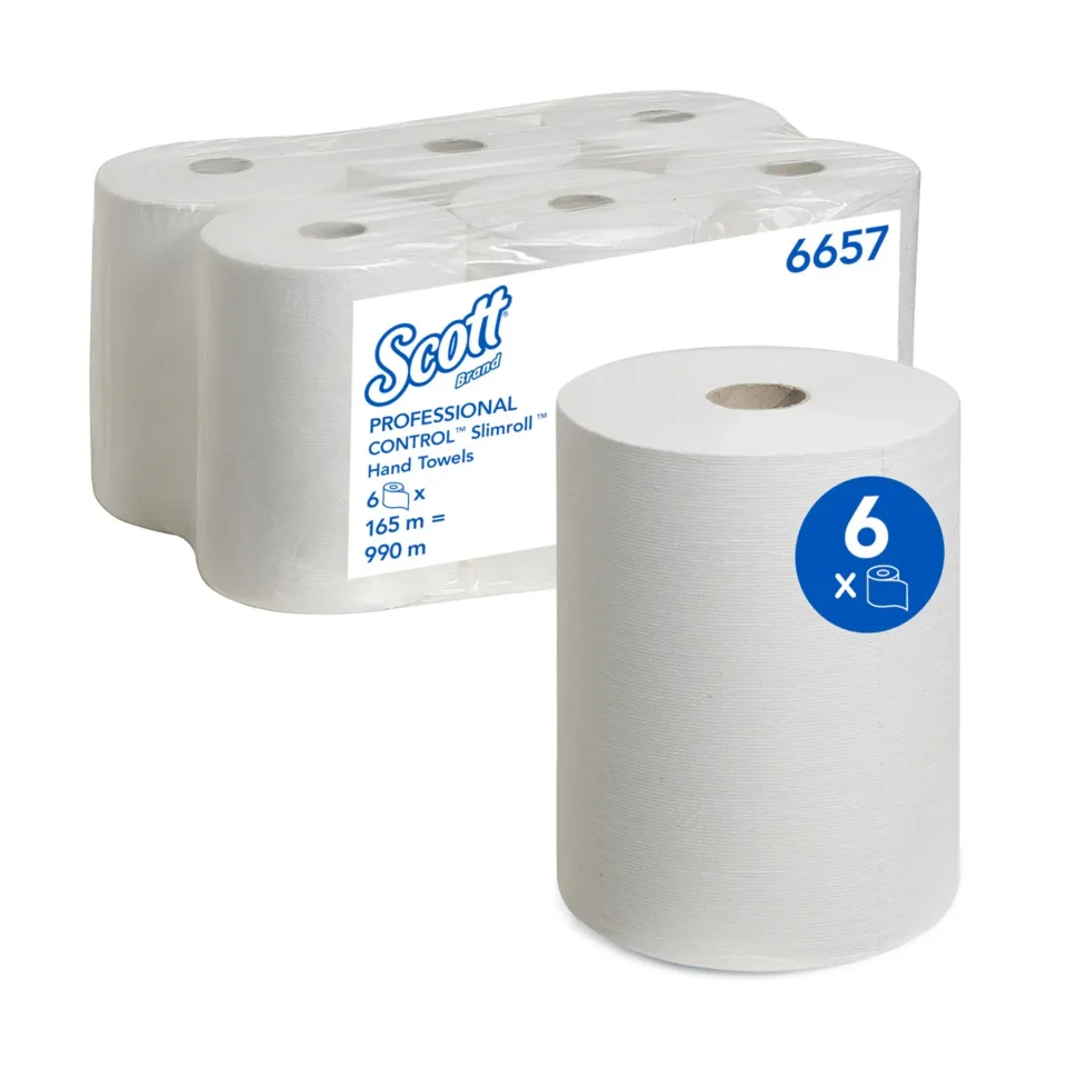 Prosoape de hârtie pentru mâini Kimberly-Clark Scott Slimroll, rola, lățime 21 cm, lungime 165 m, alb, 6 bucăți
