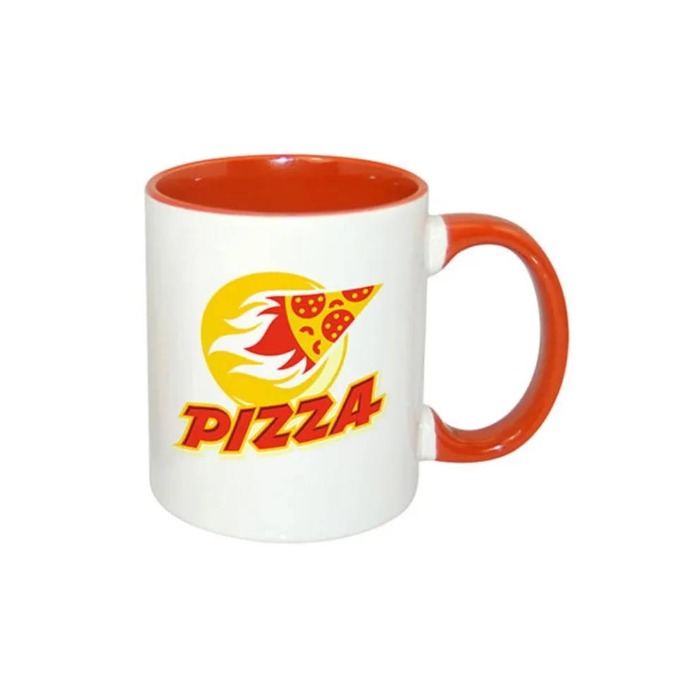 Cană cu interior și mâner colorat, portocaliu, 330 ml, personalizabilă