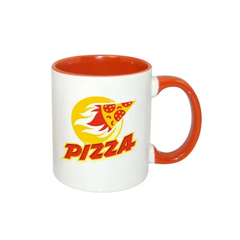 Cană cu interior și mâner colorat, portocaliu, 330 ml, personalizabilă