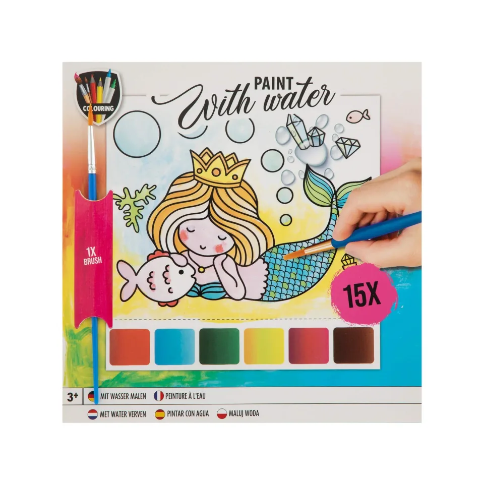 Bloc de pictură Moxy Water Colouring Pad Mermaid, cu pensulă