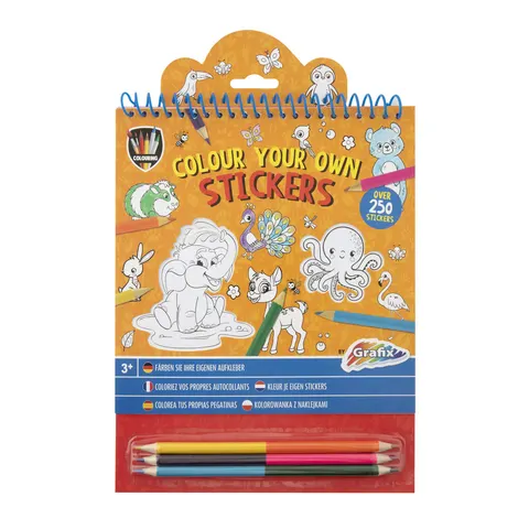 Moxy Carte de colorat cu autocolante, cu 3 creioane duble incluse, portocaliu