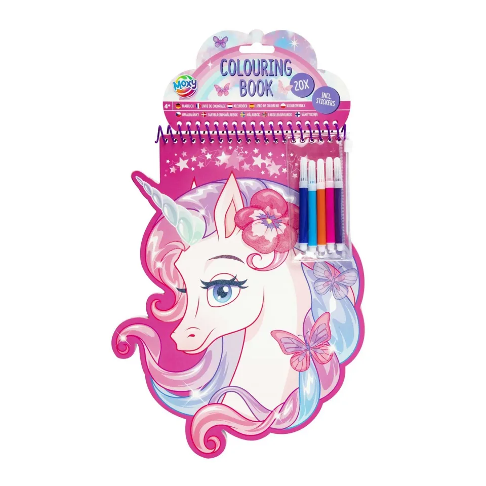Carte de colorat Moxy, în formă de unicorn, cu 5 markere