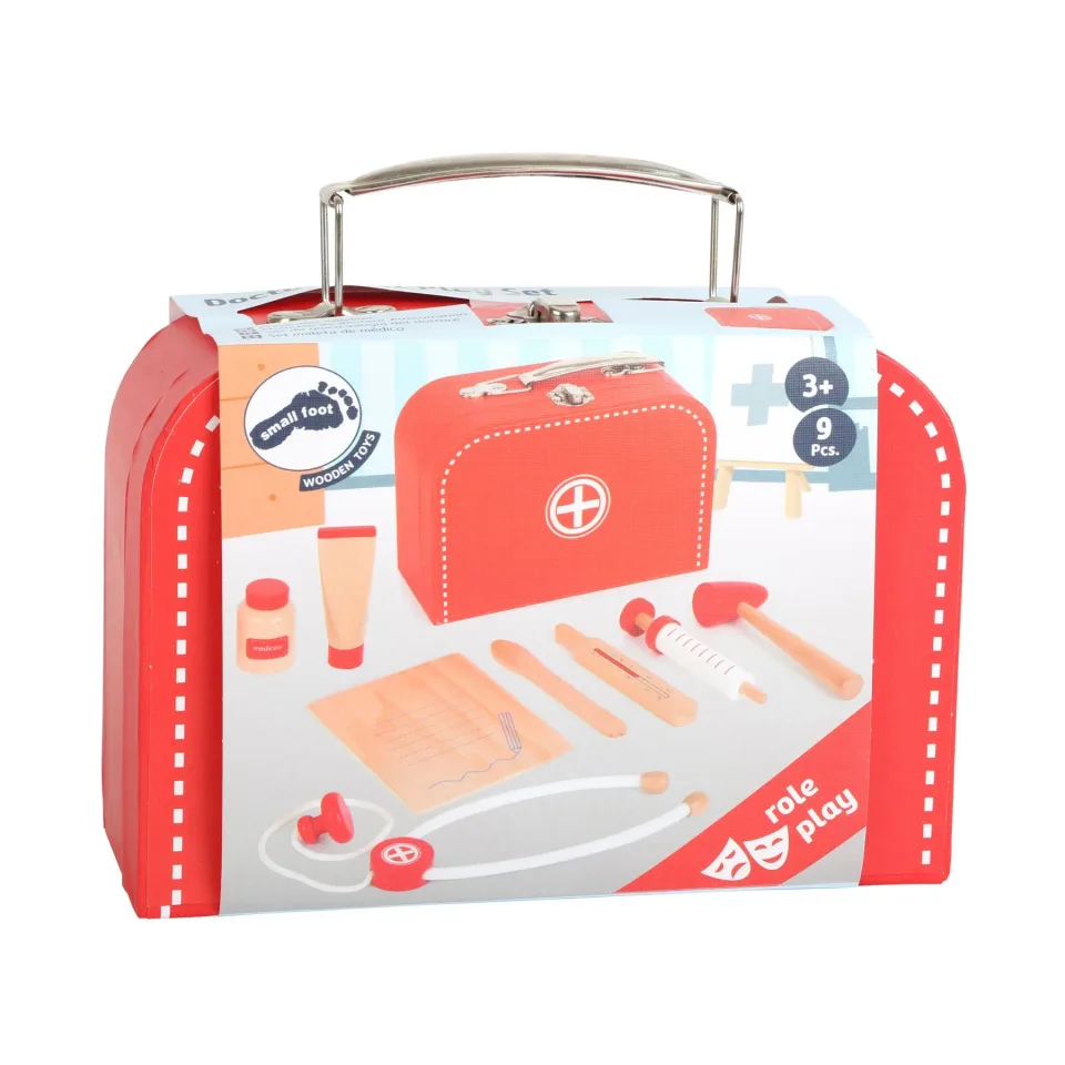 Set de joacă Small Foot Geantă de doctor, din lemn, 9 piese