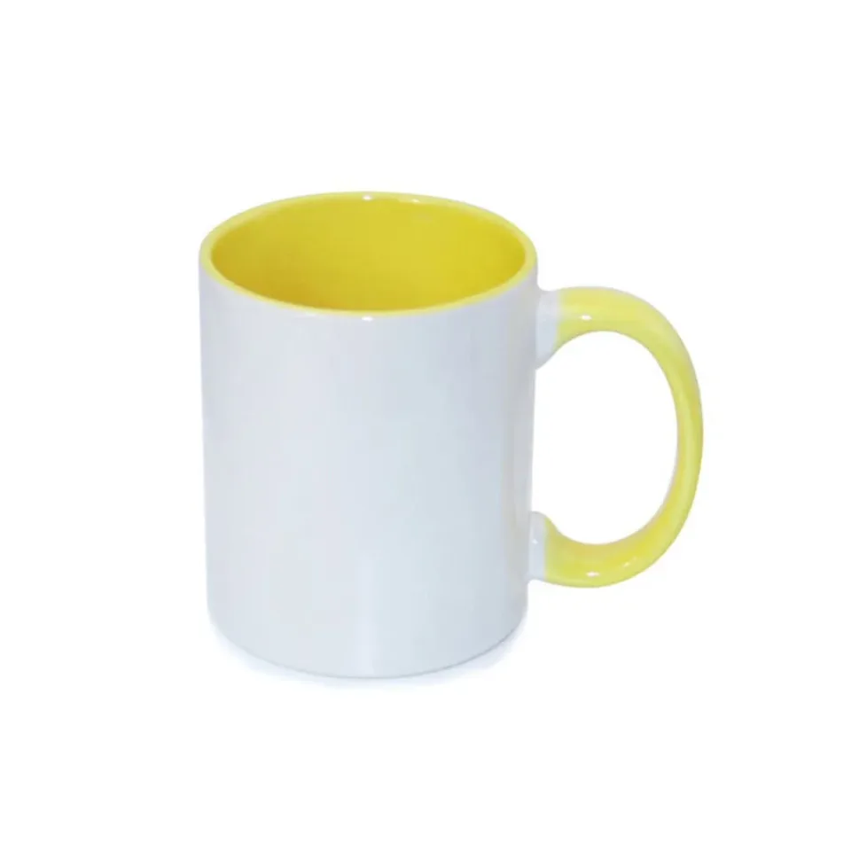 BESTSUB Cană cu interior și mâner colorat, 330 ml, galbenă, personalizabilă