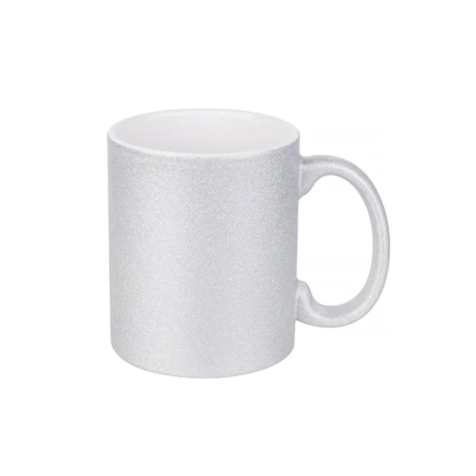 BESTSUB Cană, cu sclipici, argintie, 330 ml, personalizabilă
