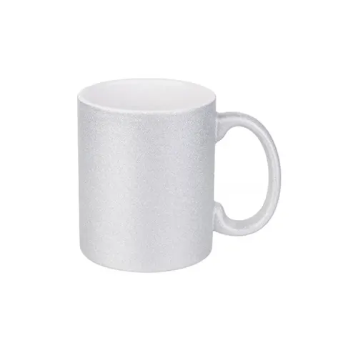 BESTSUB Cană, cu sclipici, argintie, 330 ml, personalizabilă