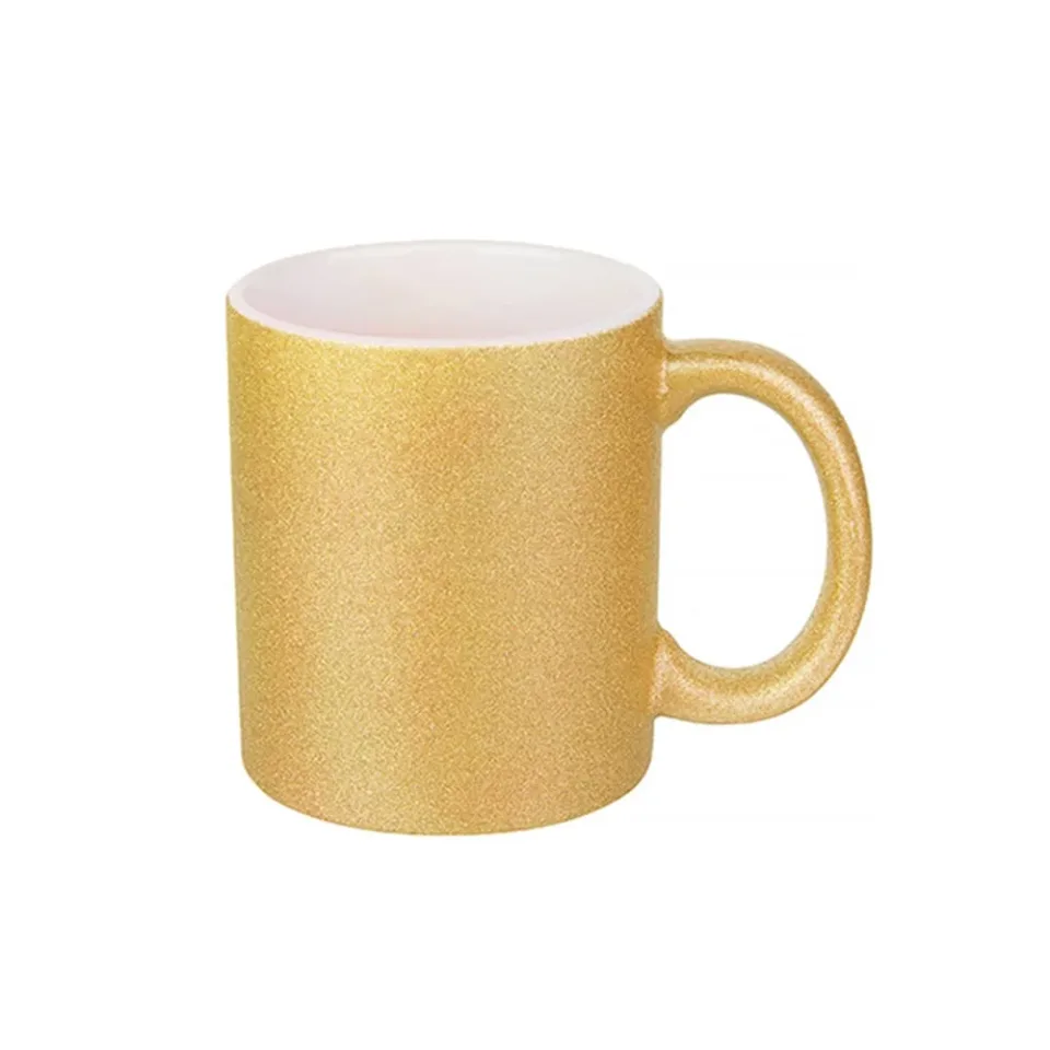 BESTSUB Cană cu sclipici, aurie, 330 ml, personalizabilă