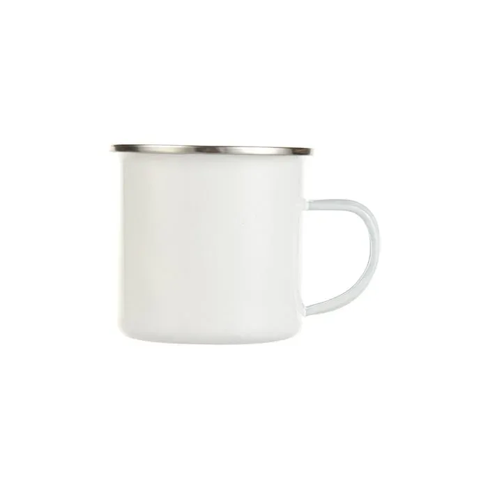 Cană BESTSUB cu mâner, emailată, albă, 360 ml, personalizabilă