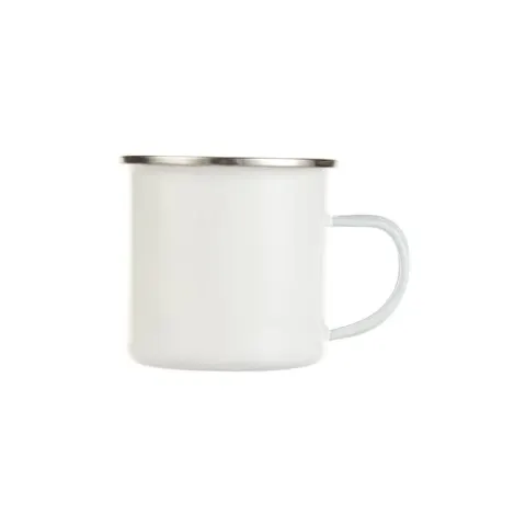 Cană BESTSUB cu mâner, emailată, albă, 360 ml, personalizabilă
