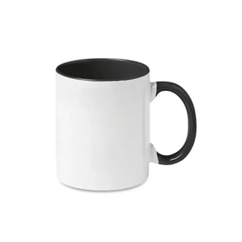 BESTSUB Cană cu interior și mâner colorat, 330 ml, neagră, personalizabilă