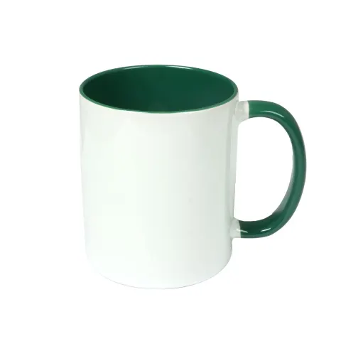 BESTSUB Cană cu interior și mâner colorat, 330 ml, verde, personalizabilă
