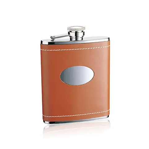 Ploscuță plată Peter, piele naturală, 170 ml, maro