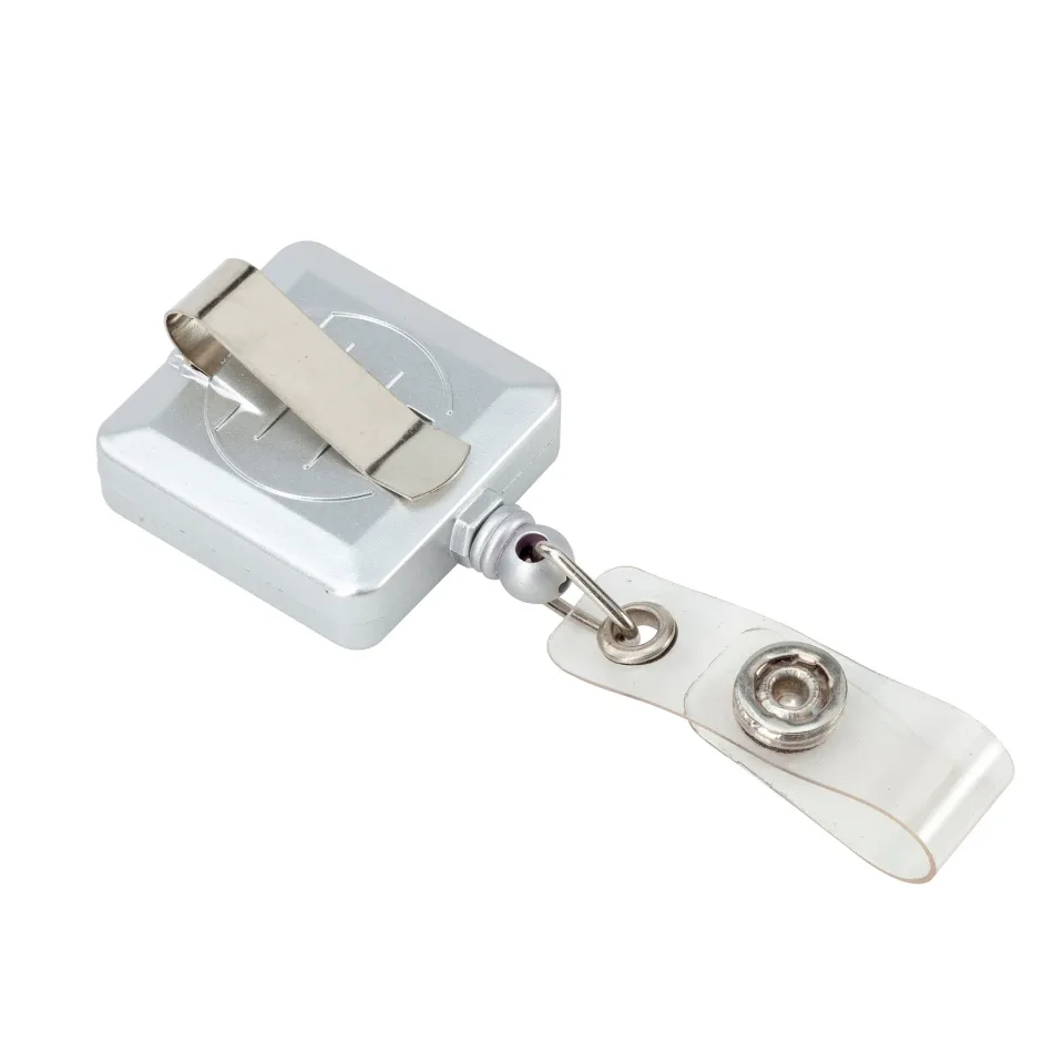 Retractor, bobină pentru ecuson cu clemă, pătrat, argintiu, 50 bucăți