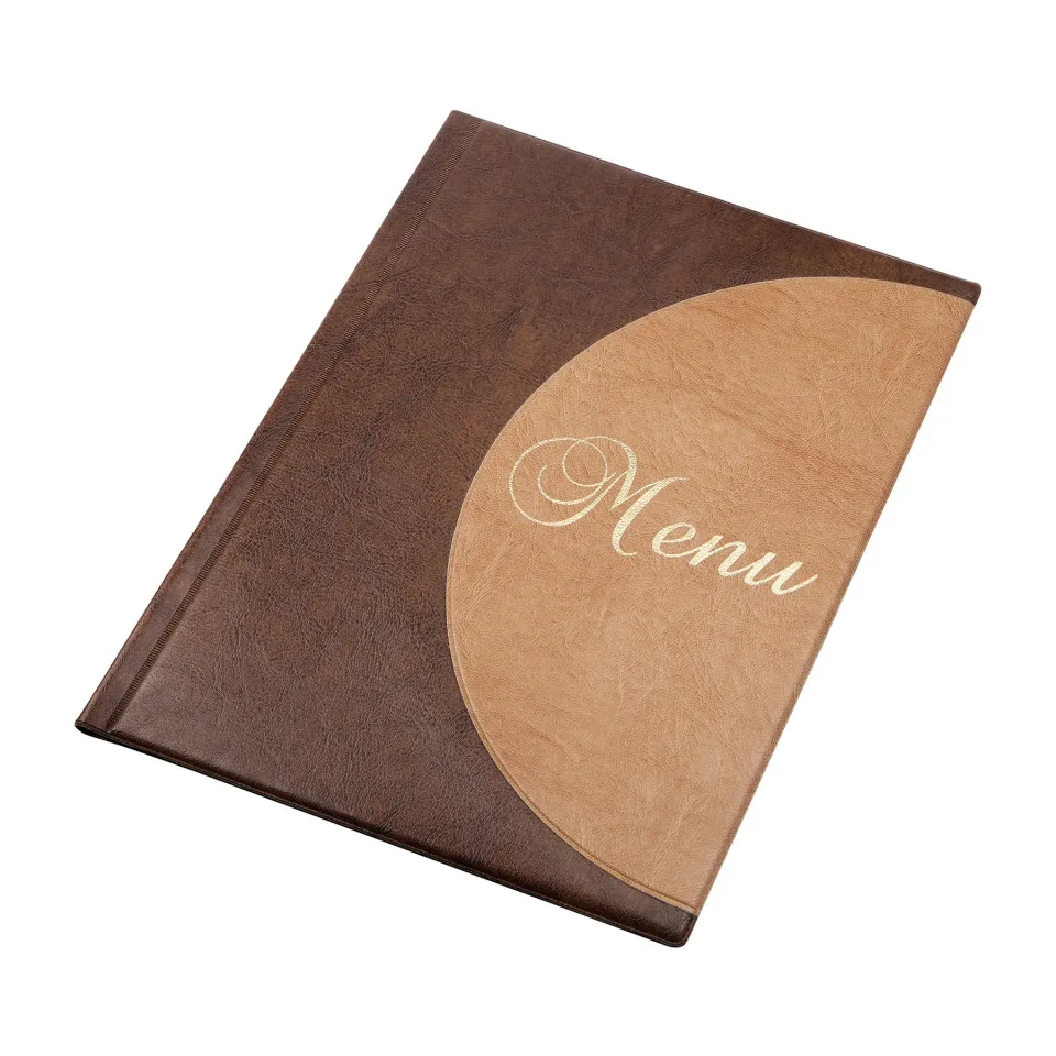 Mapă meniu, A4, vinil, 6 buzunare, maro și bej