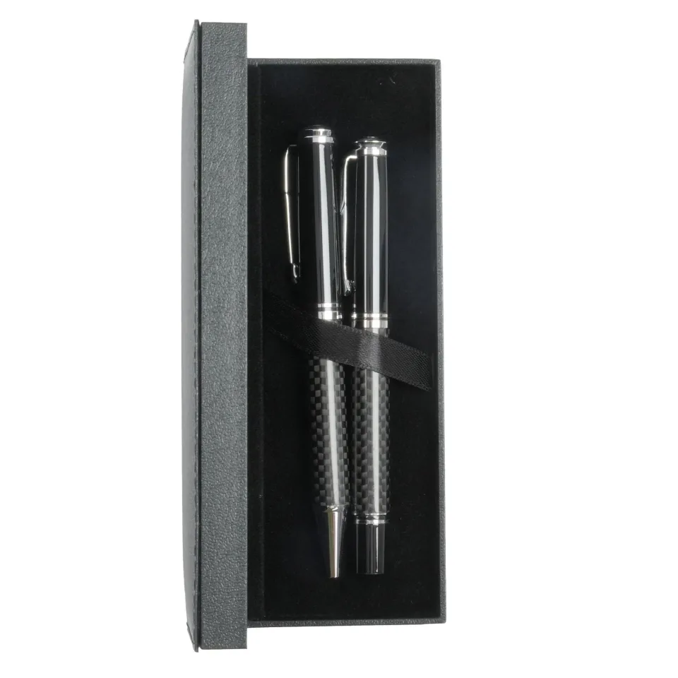 Set pix și rollerball Carbon, metal, negru