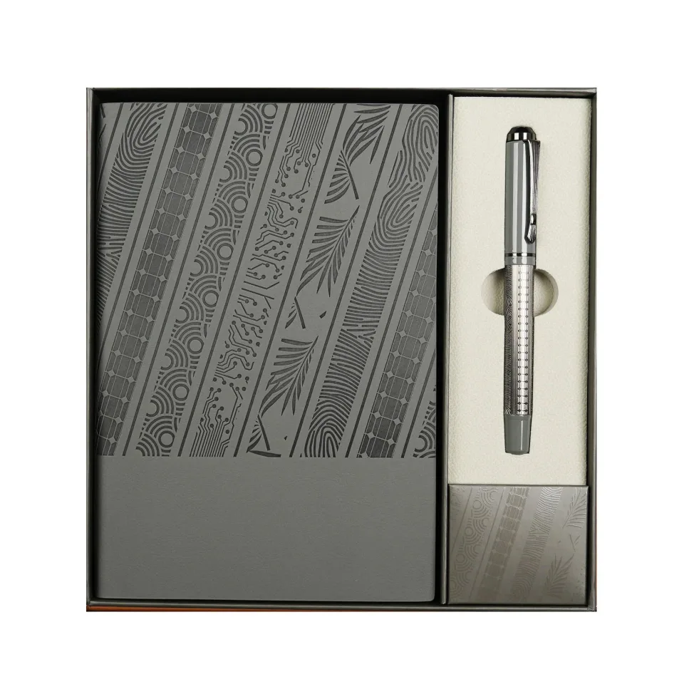 Set caiet și pix Floral Gray, în cutie, gri