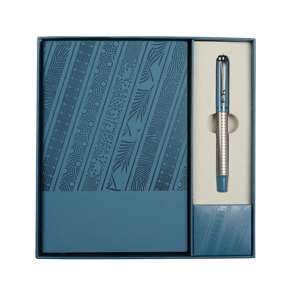 Set Caiet și Pix Floral Blue, în cutie, albastru
