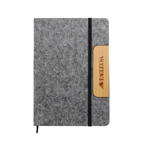 Carnet, A5, fetru și bambus, cu elastic, copertă suport pentru telefon