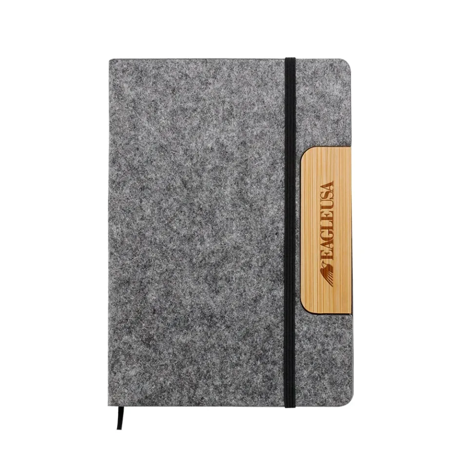 Carnet, A5, fetru și bambus, cu elastic, copertă suport pentru telefon
