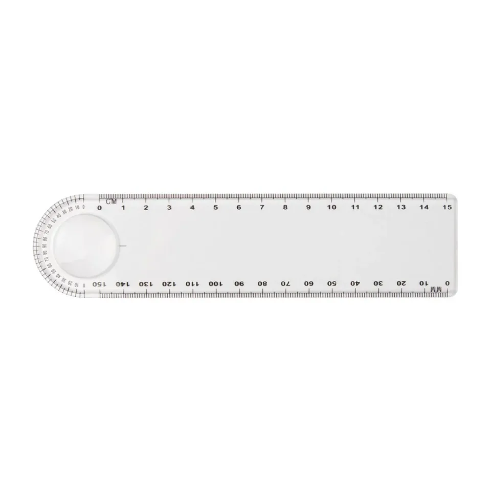 Riglă lineară, plastic, cu mărire, 15 cm