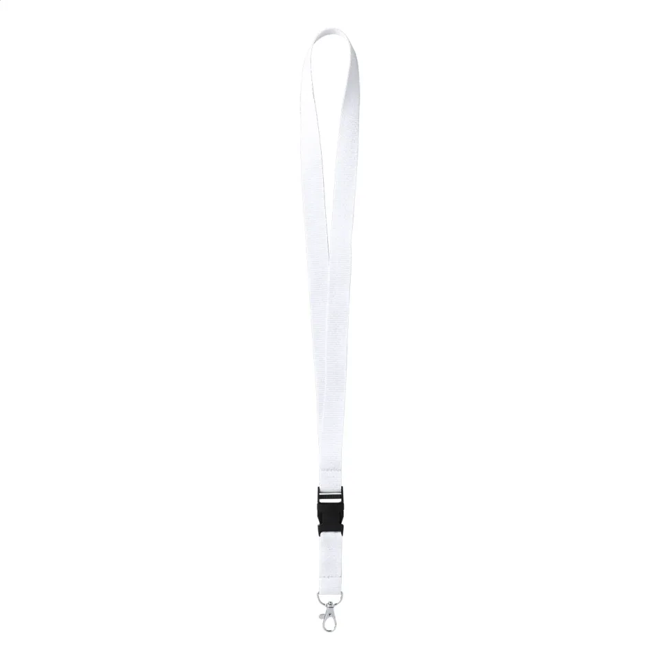 Șnur pentru ecuson cu cataramă detașabilă și carabină, 20 x 550 mm, alb