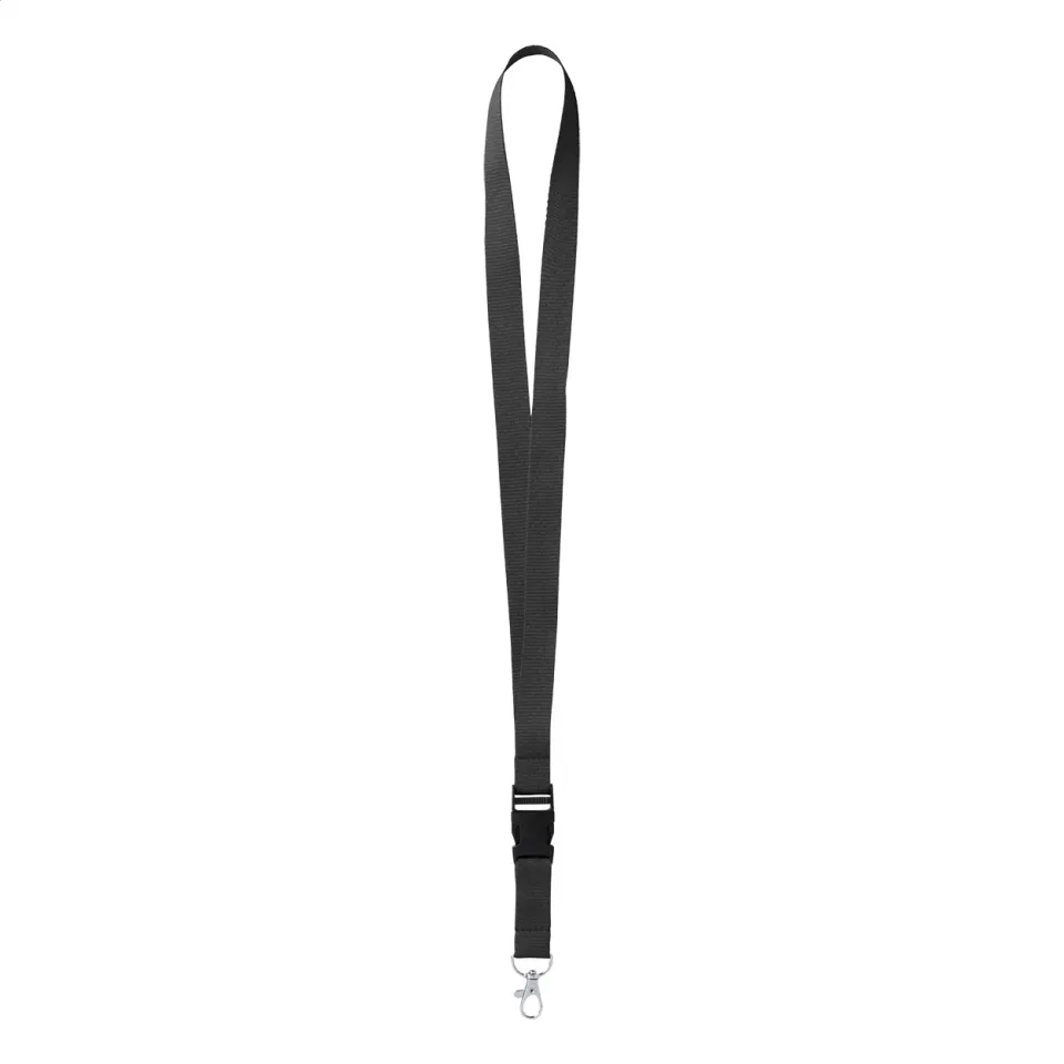 Șnur pentru ecuson cu cataramă detașabilă și carabină, 20 x 550 mm, negru