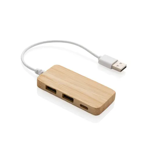 Hub USB XD, cu 2 porturi USB 2.0 și 1 USB Type-C, bambus