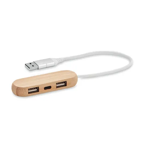 USB Hub Vina, cu 3 porturi USB 2.0, bambus