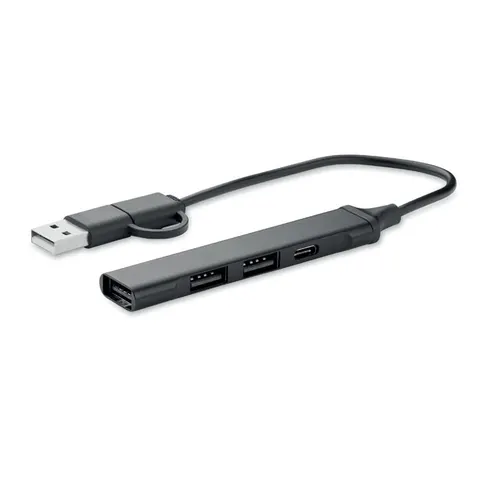 More Than Gifts USB Hub Current, cu 3 porturi USB Tip A și 1 USB Tip C, negru